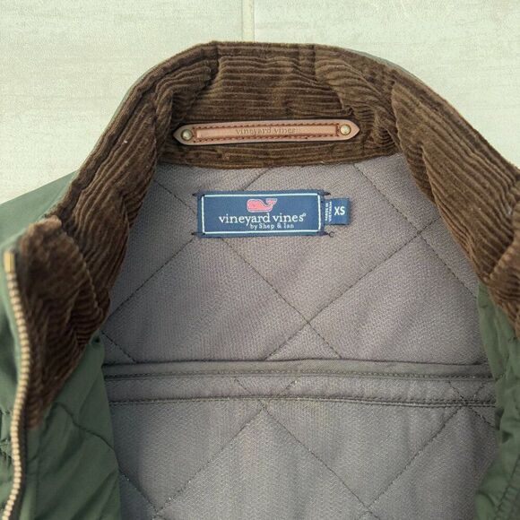 Vineyard Vines Vest Hunter Green Orange Trim XS Puffer Pockets Zip Button Preppy - Picture 5 of 11